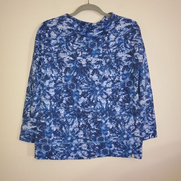 T BY TALBOTS BLUE MULTI MOCK NECK LONG SLEEVE STRETCH TOP SIZE SP - Picture 1 of 6